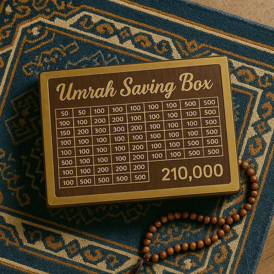 Wooden Umrah Saving Box - Save 210,000 Smartly for Your Umrah Journey