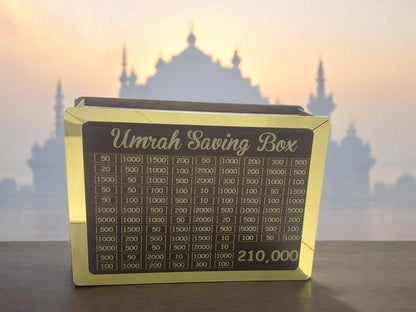 Wooden Umrah Saving Box - Save 210,000 Smartly for Your Umrah Journey